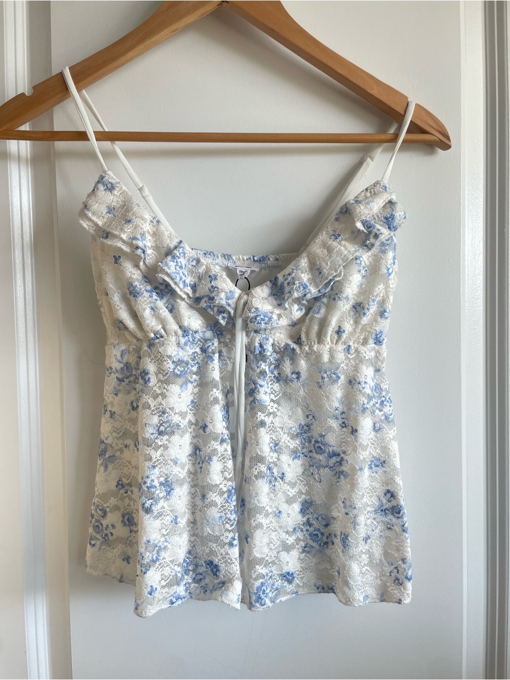 Garage White Lace Cami with Blue Floral Print